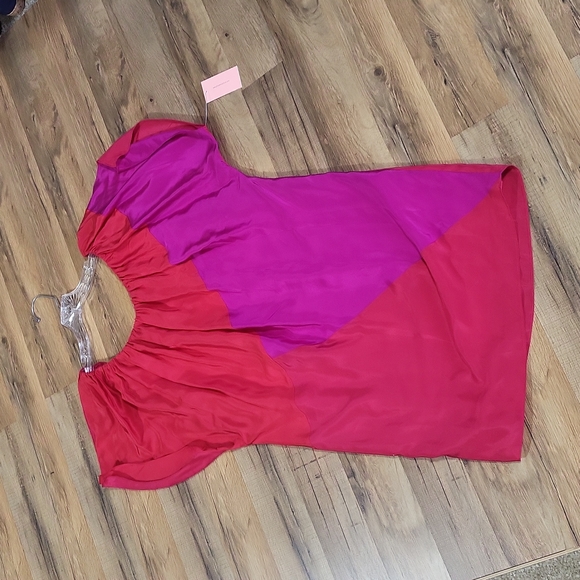 PHOEBE COUTURE 100% Silk Hot Pink & Purple Colorblock Shift Dress - Picture 2 of 14